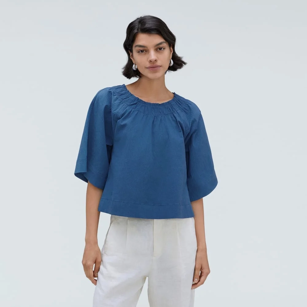 The Seersucker Gathered Tee | Deep Blue (2)