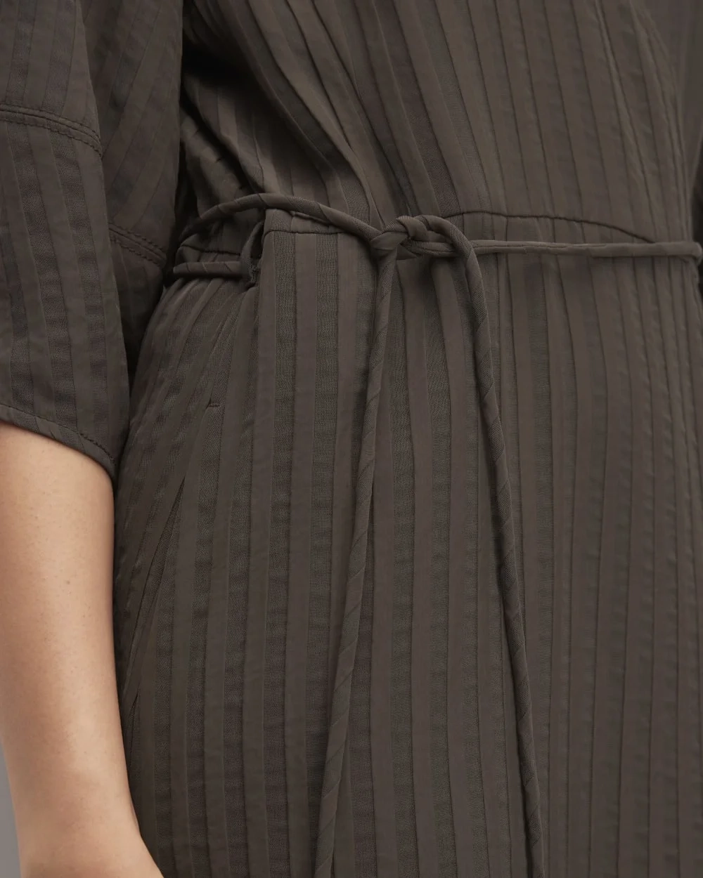 The City Stripe Wrap Dress | Earth Brown (2)