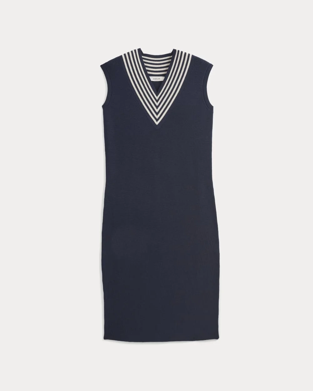 Relaxed V-Neck Midi Sweater Dress in Cotton Merino | Navy (2)