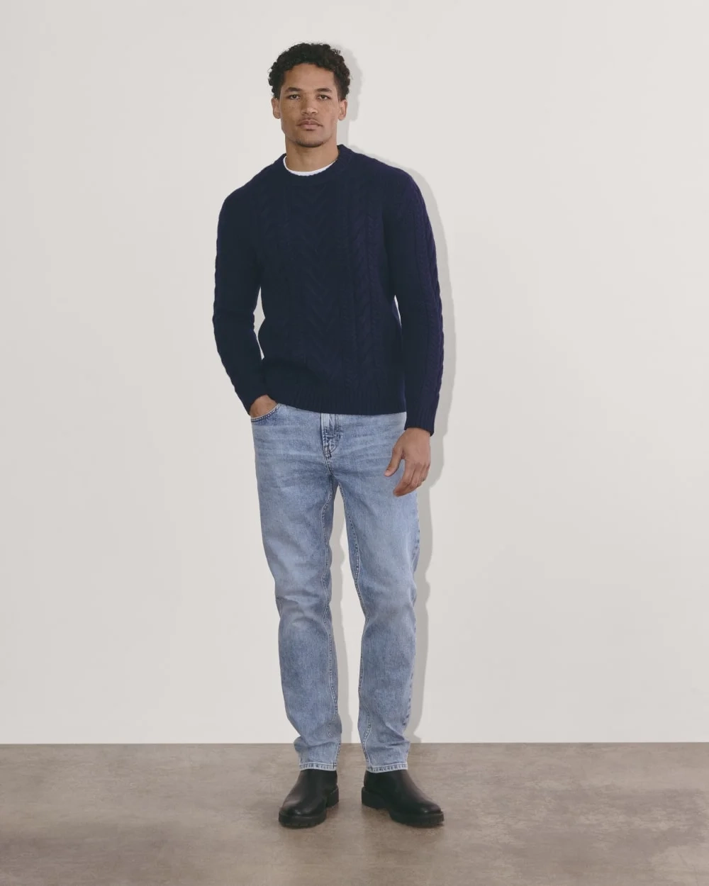 The Felted Merino Cable-Knit Crew | Deep Navy (3)