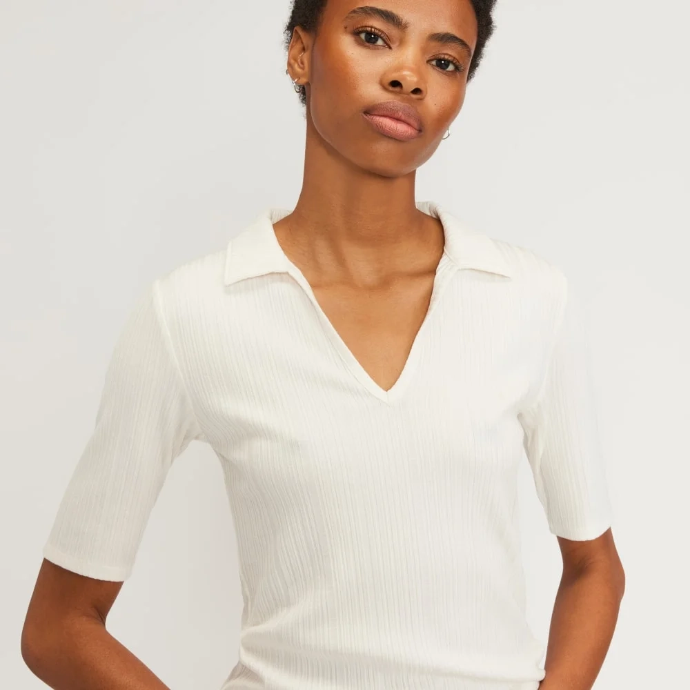 The Rib Soft Knit Open Collar Polo | Bone (2)