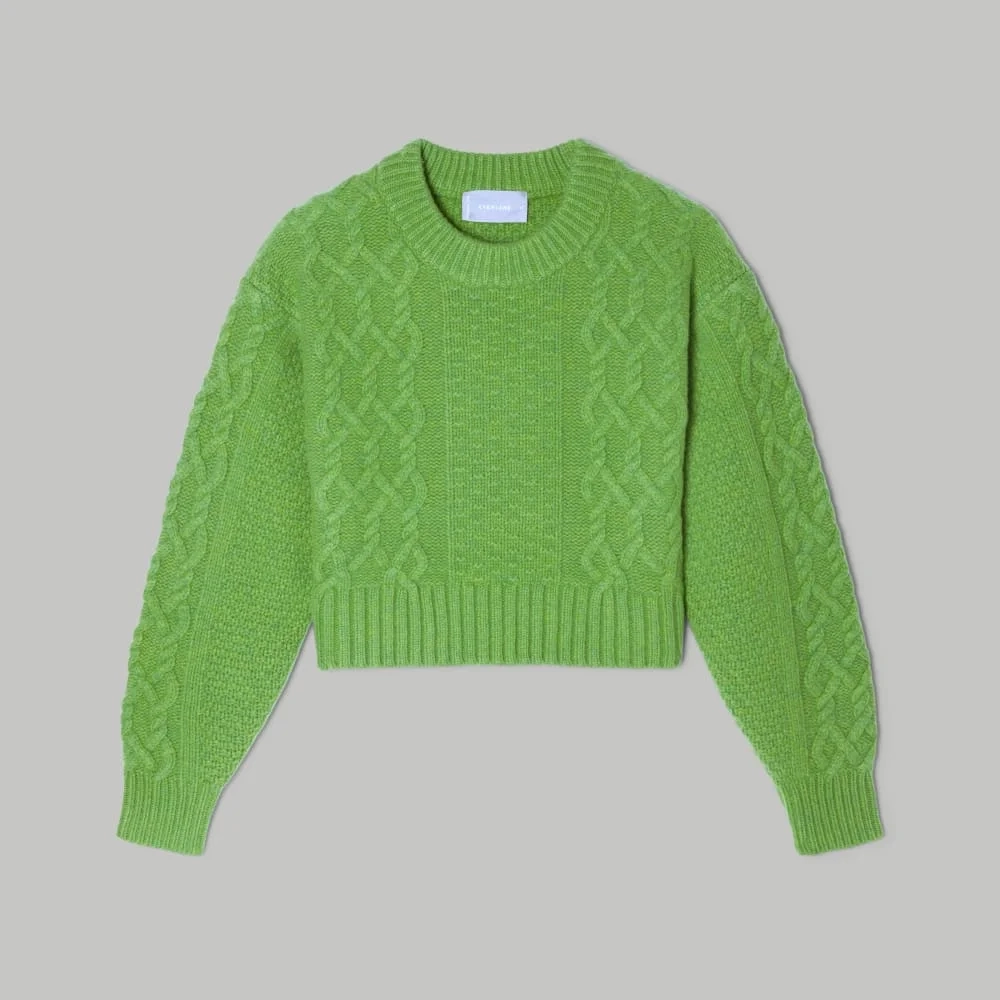 The Felted Merino Cropped Cable Sweater | Salted Lime (2)