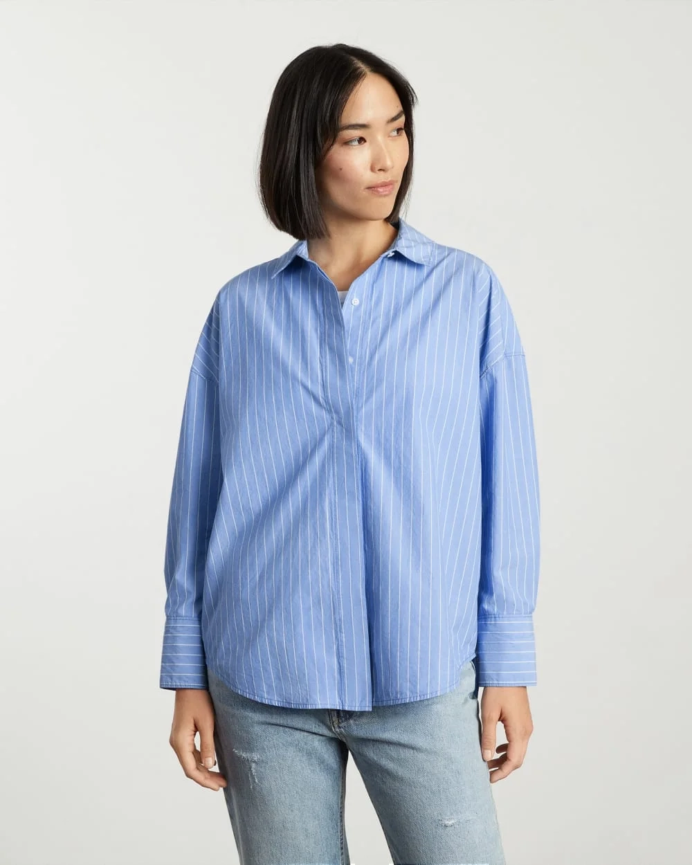 The Oversized Poplin Shirt | Powder Blue / White (4)