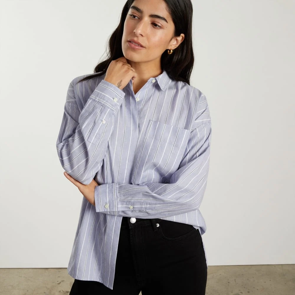 The Oversized Silky Cotton Shirt | Slate Blue (3)