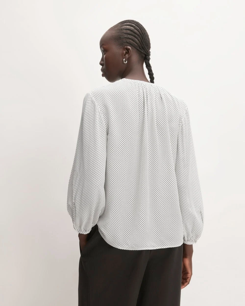 The Washable Clean Silk Shirred Blouse | Bone / Black Polka Dot (3)