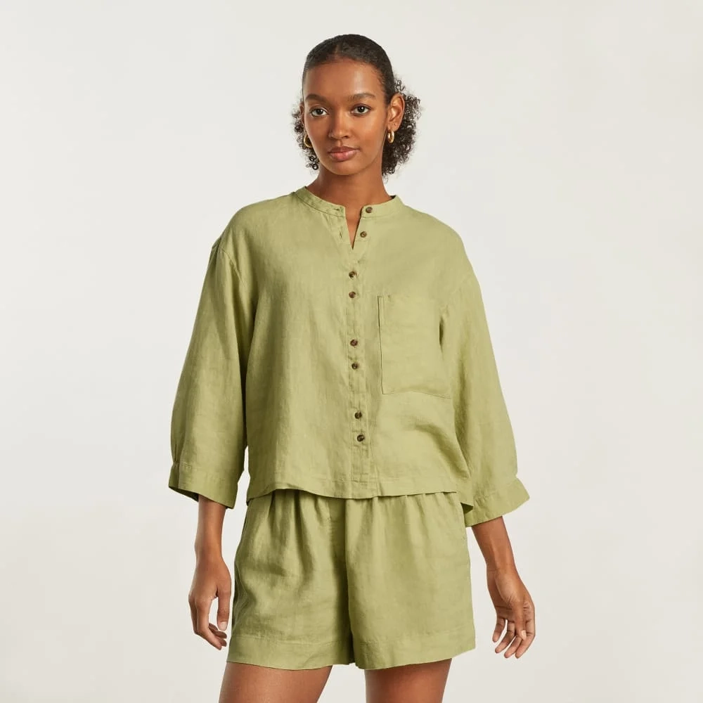 The Linen Billow Blouse | Leek (2)