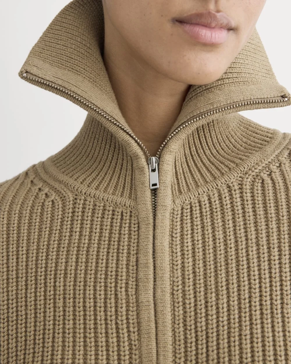 The Full-Zip Sweater in Everyday Cotton | Dark Heathered Camel (2)