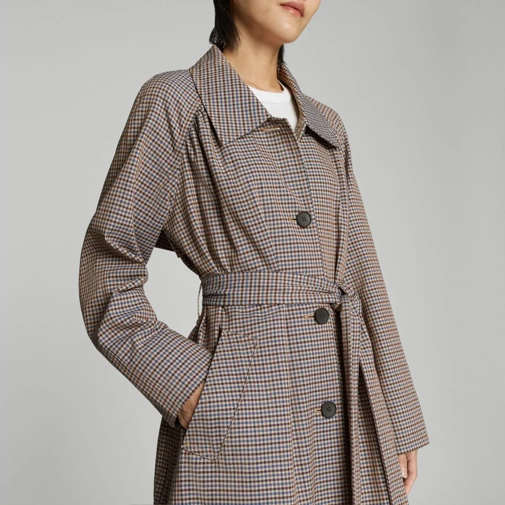 The Gathered Drape Trench | Blue / Brown Houndstooth (4)