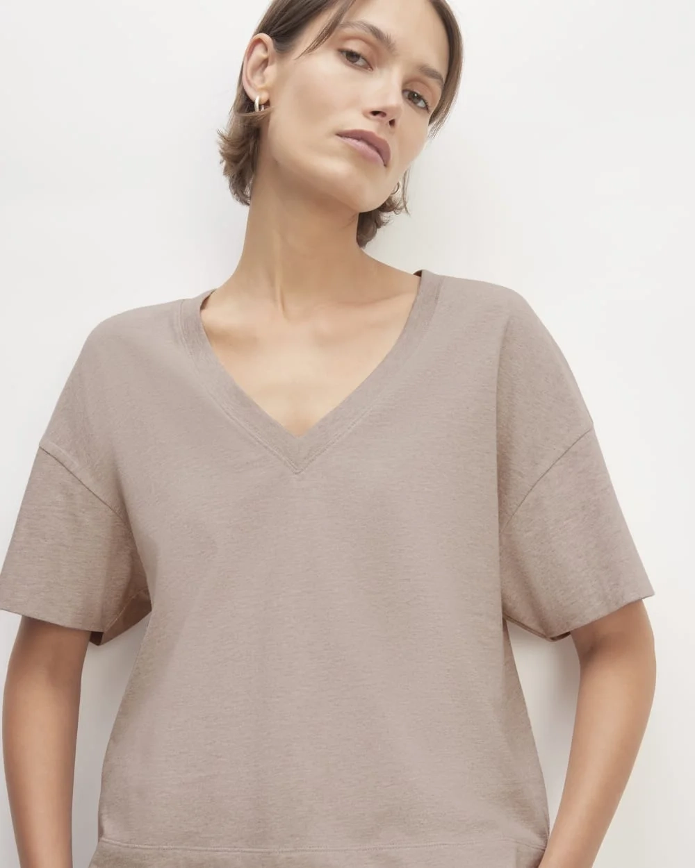 The Organic Cotton Slouchy V-Neck | Burnt Sugar (2)
