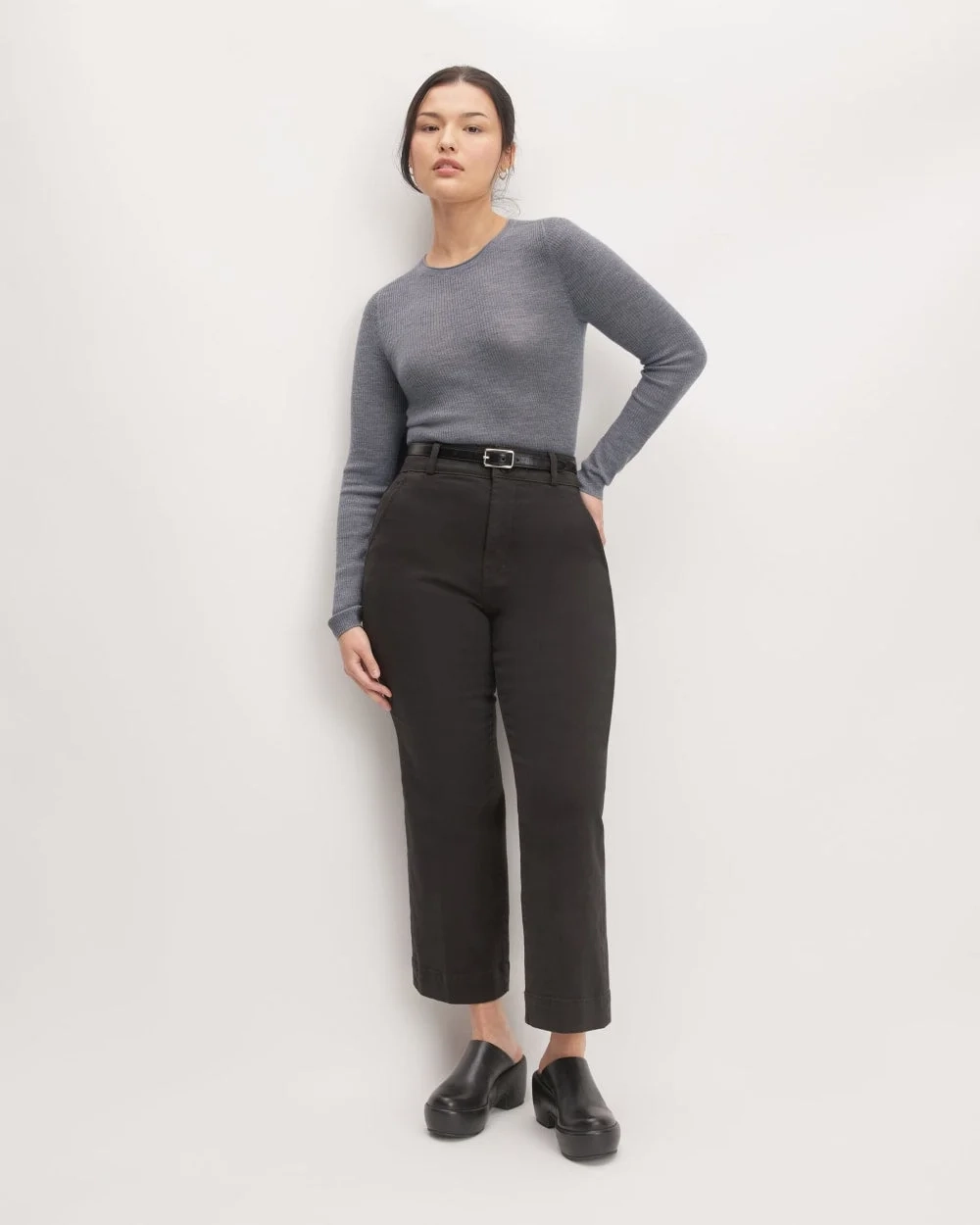 The Long-Sleeve Sweater Tee in Ultrasoft Merino | Heather Mid Grey (2)