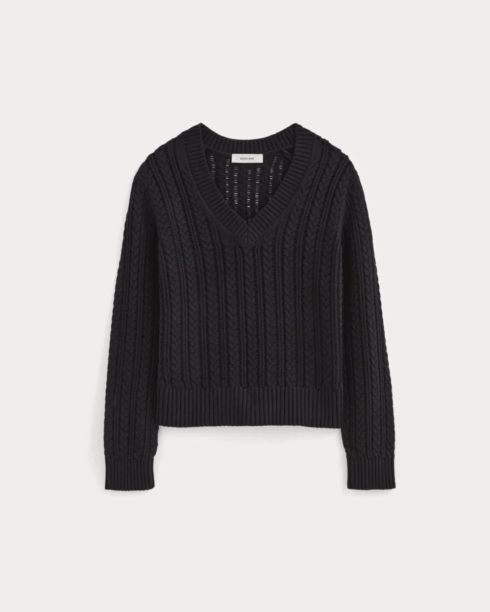 The Mesh Cable V-Neck in Everyday Cotton | Black (3)