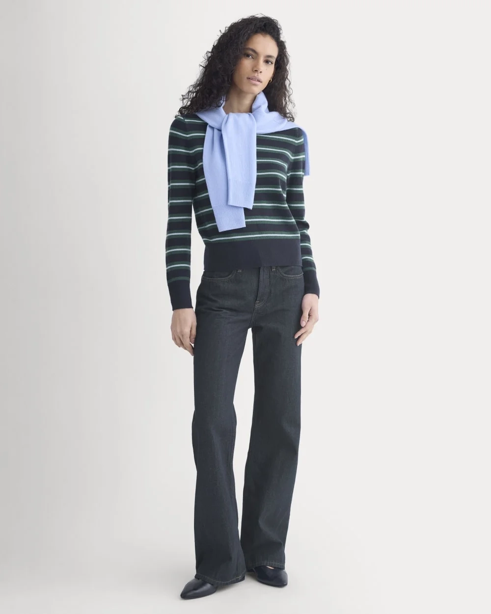 Cashmere Slim Crew Sweater | Hunter Green/Open Air Blue (2)