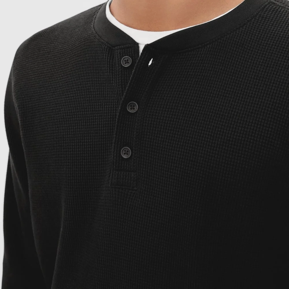 The Waffle Long-Sleeve Henley Tee | Black (2)