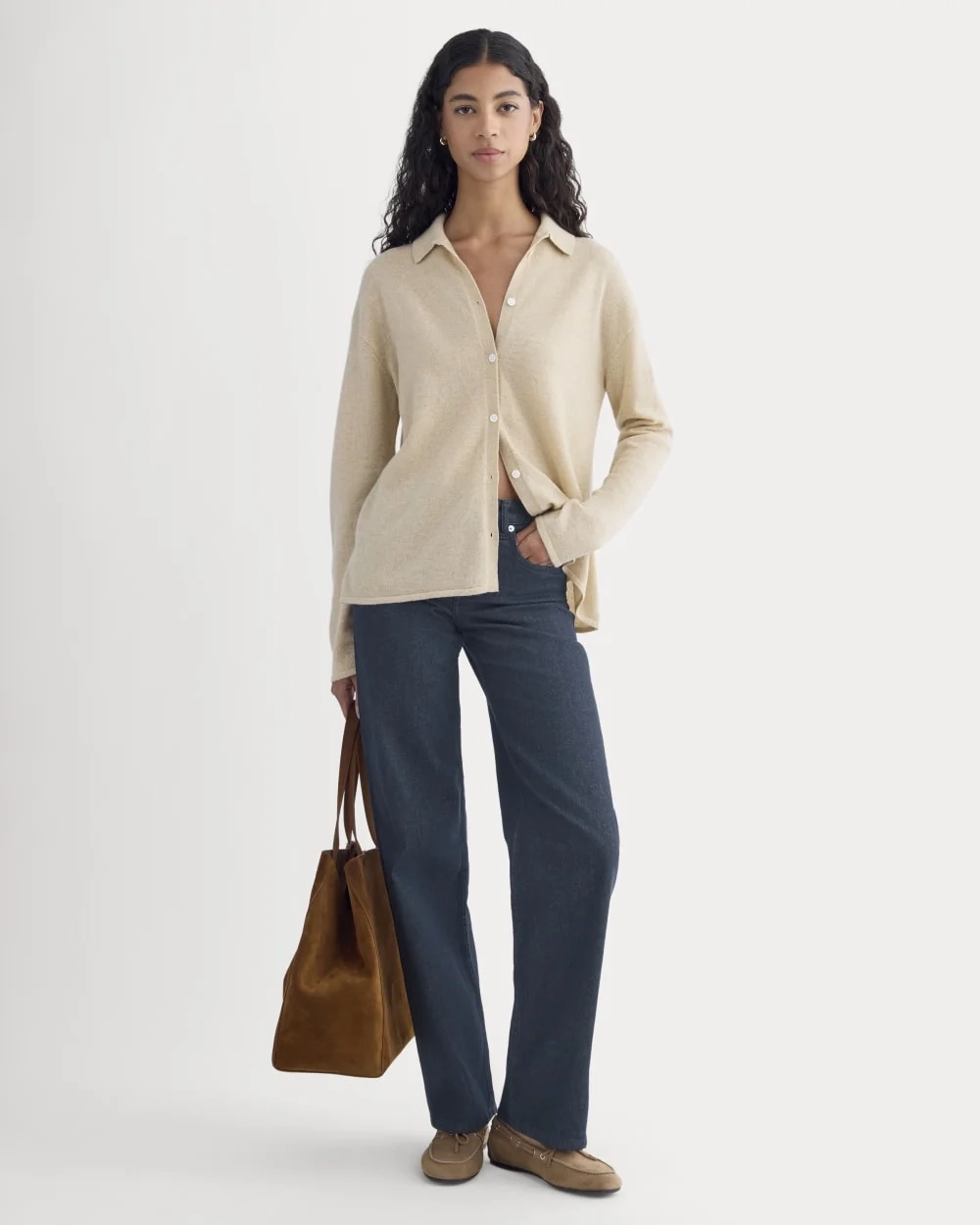 Cashmere Button-Up Shirt | Heather Light Camel (2)