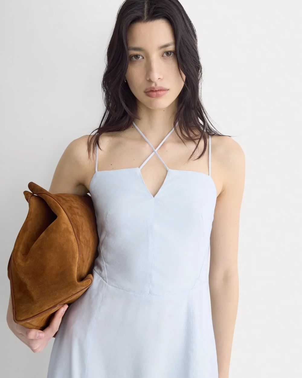 Tie-Neck Dress in Stretch Linen | Skywriting (2)