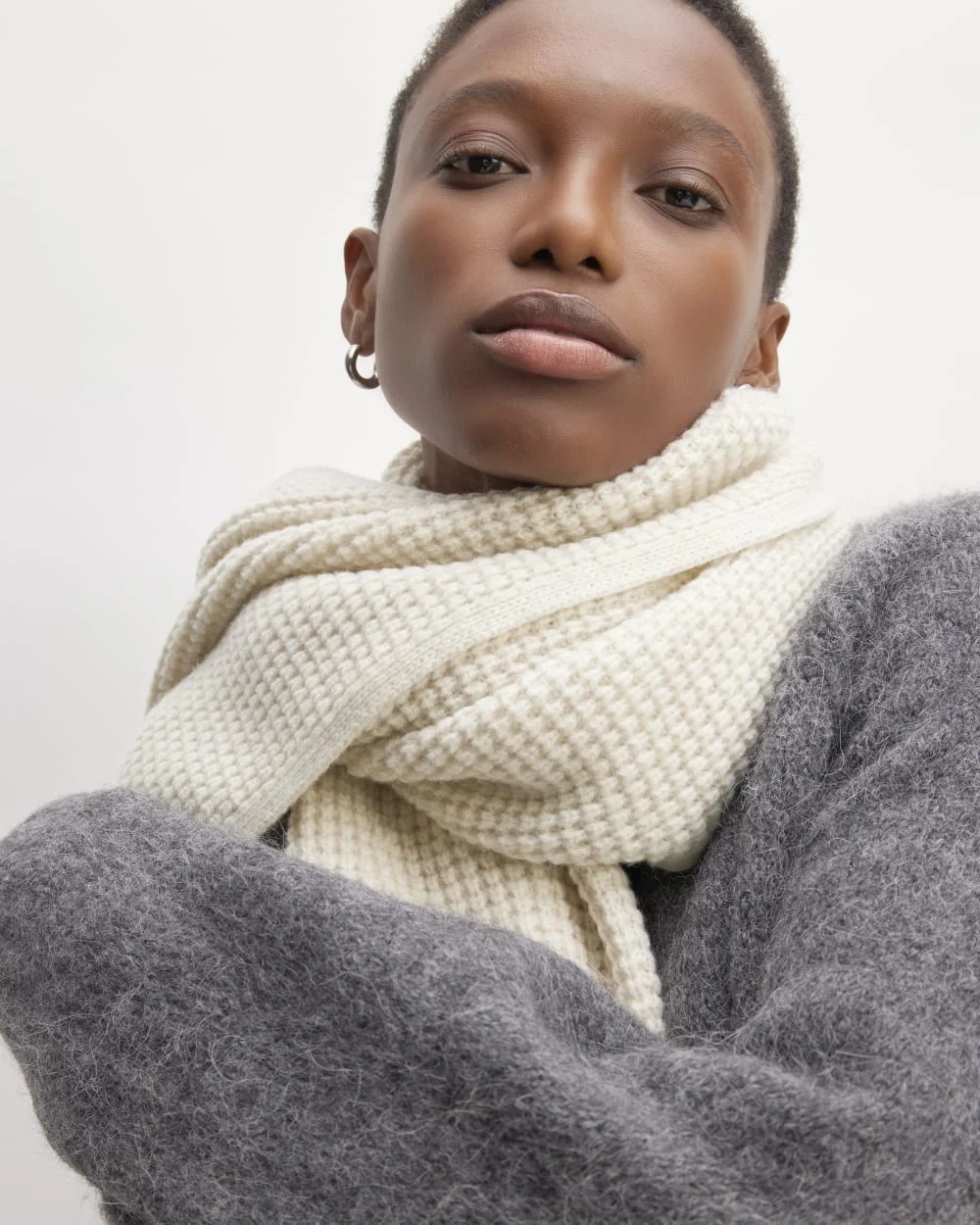 The Felted Merino Waffle-Knit Scarf | Heathered Oat (2)