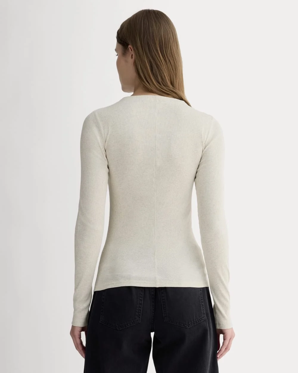 The Luxe Rib Funnel-Neck Tee | Heathered Oat (2)