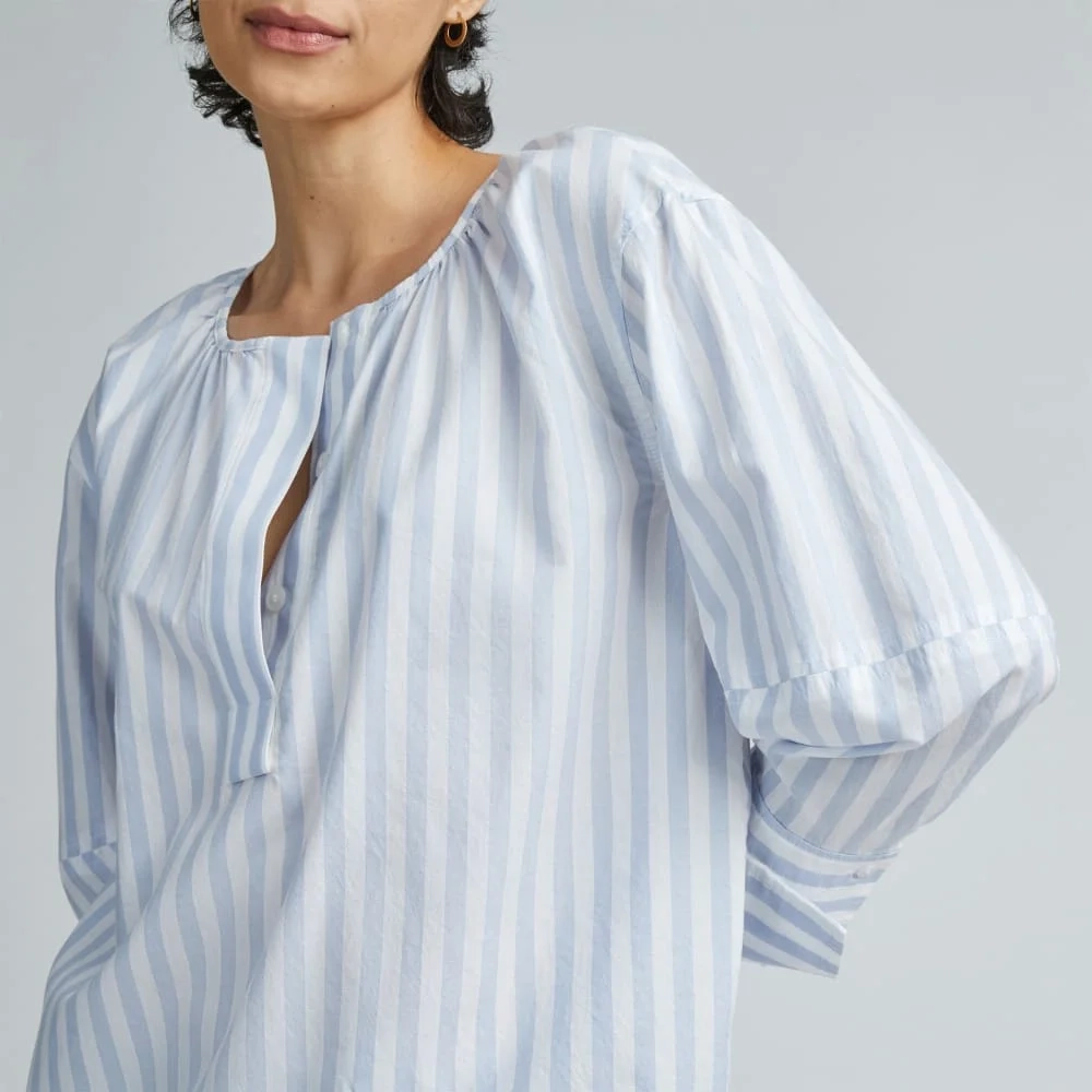 The Silky Cotton Balloon Sleeve Top | Periwinkle / White (2)