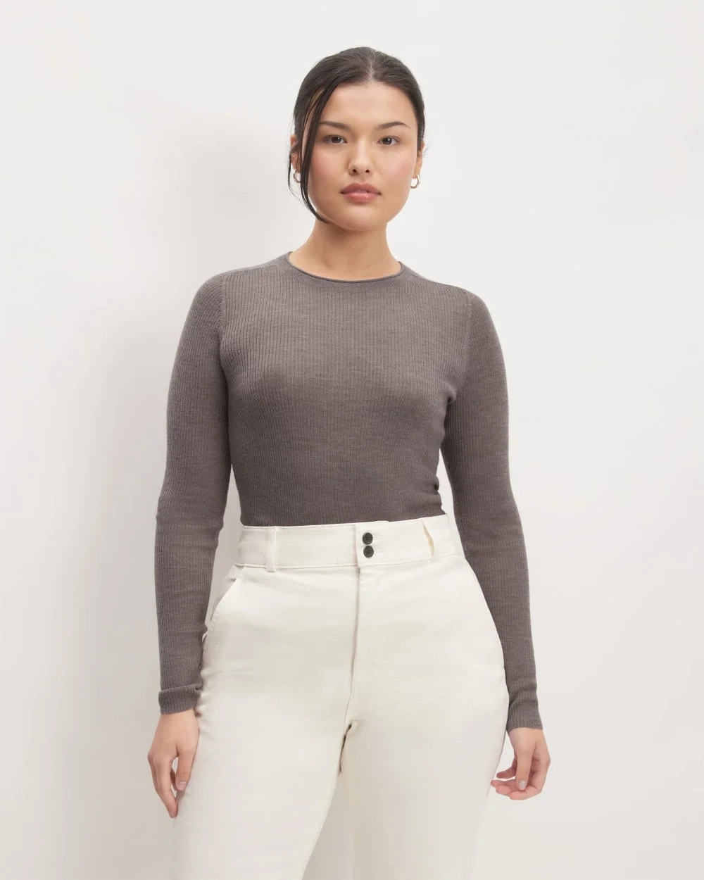 The Long-Sleeve Sweater Tee in Ultrasoft Merino | Heather Cocoa