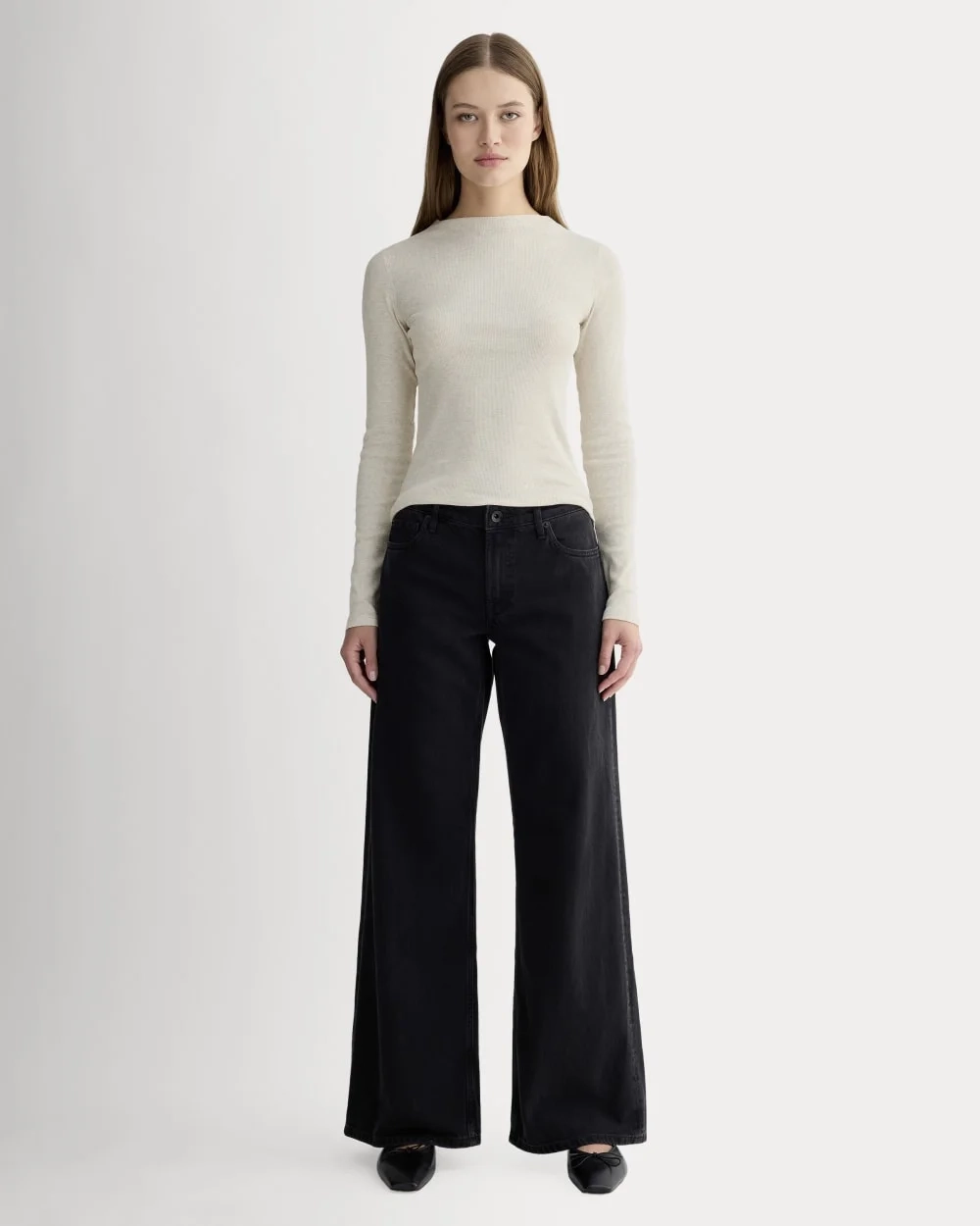 The Luxe Rib Funnel-Neck Tee | Heathered Oat (3)