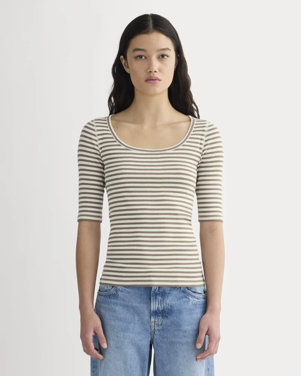 The Luxe Rib Scoop-Neck Tee | Bone / Deep Taupe