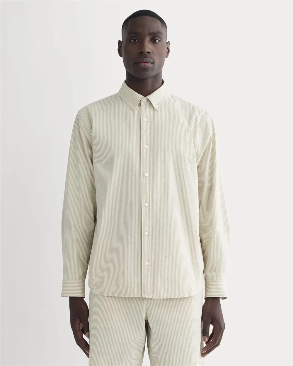 The Seersucker Long-Sleeve Shirt | Trench Coat Khaki / Natural