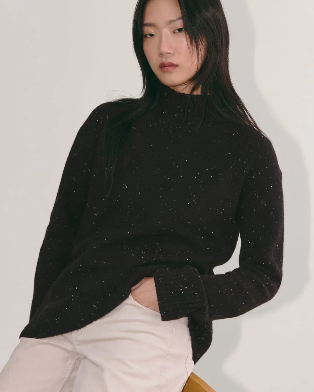 The Mockneck Sweater in Plush Cotton | Black Confetti (2)