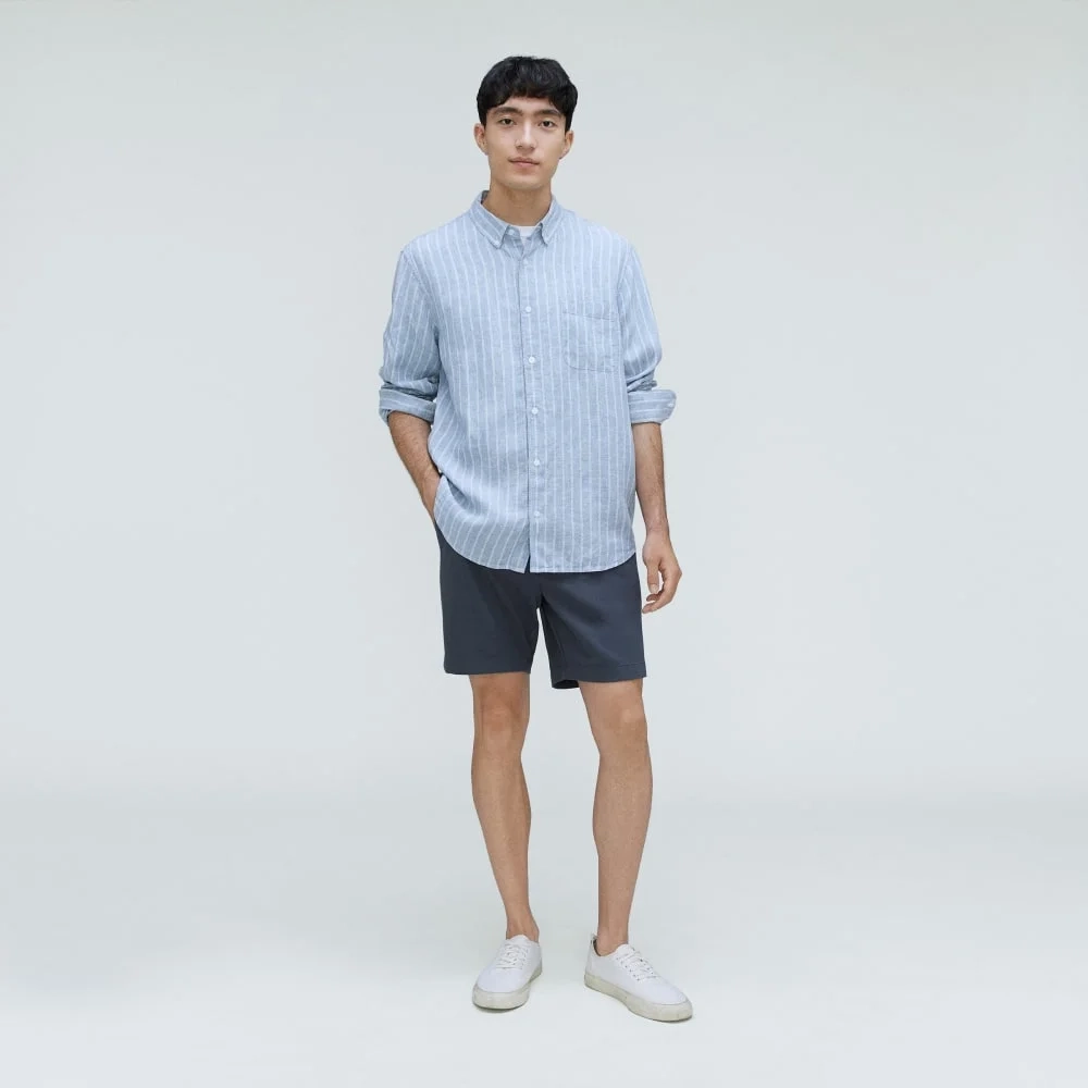 The Classic Shirt in Linen | White / Blue (2)