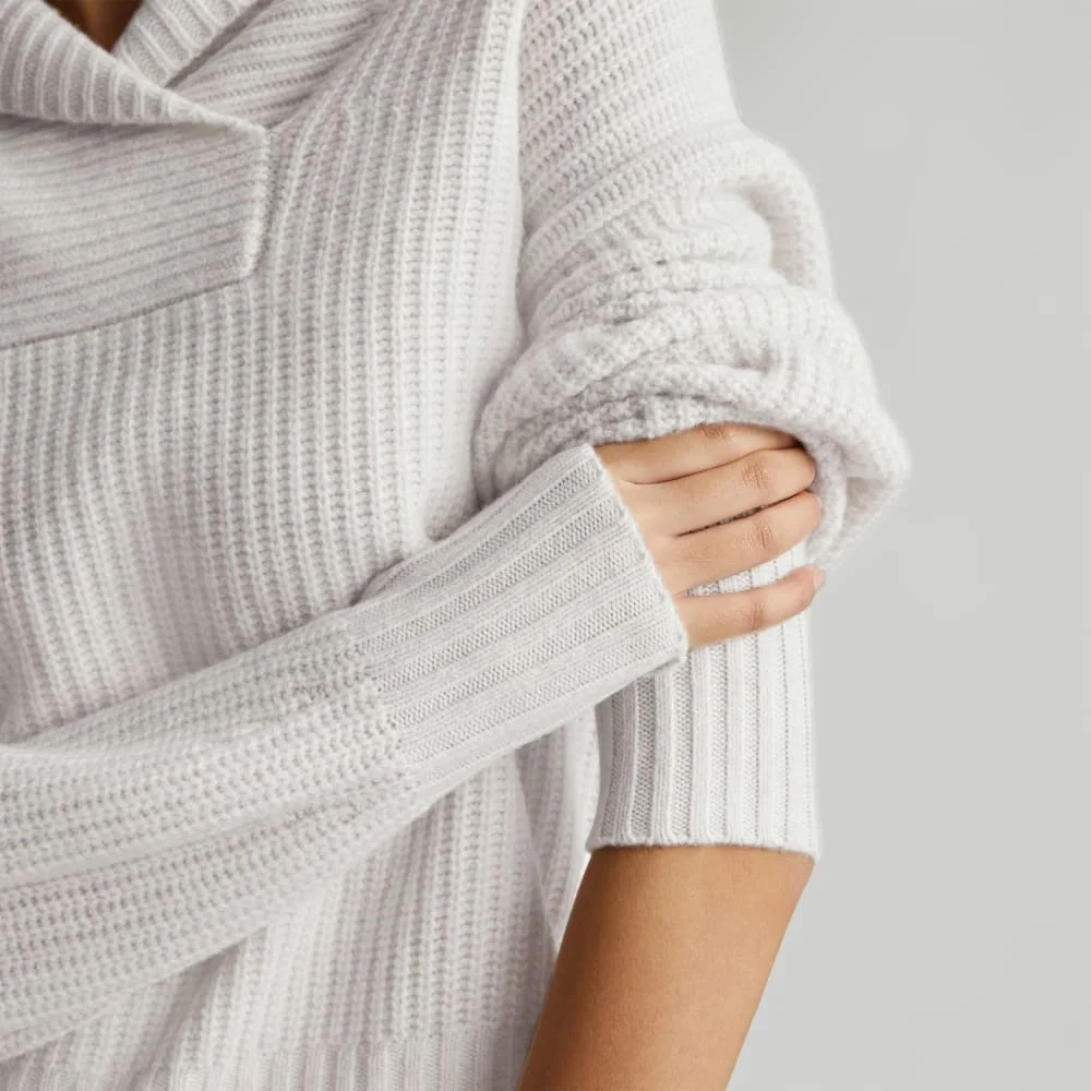 The Felted Merino Shawl Collar Sweater | Heathered Oat (2)