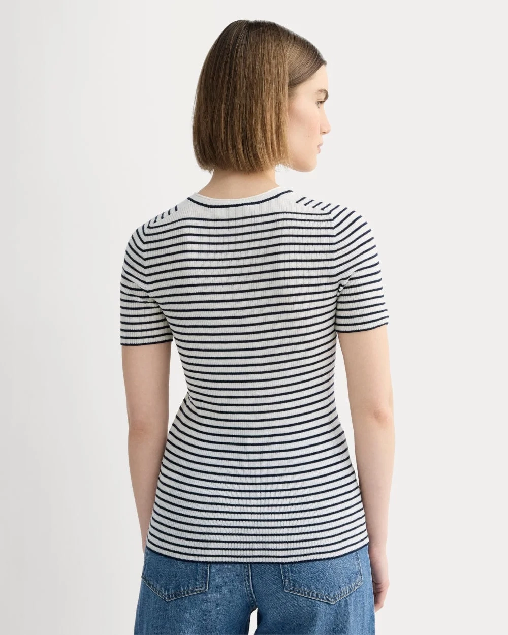 The Sweater Tee in Ultrasoft Merino | Bone/Navy (4)