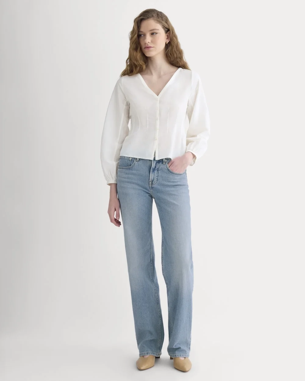 Balloon Sleeve Top in Cotton Silk | Bone (2)