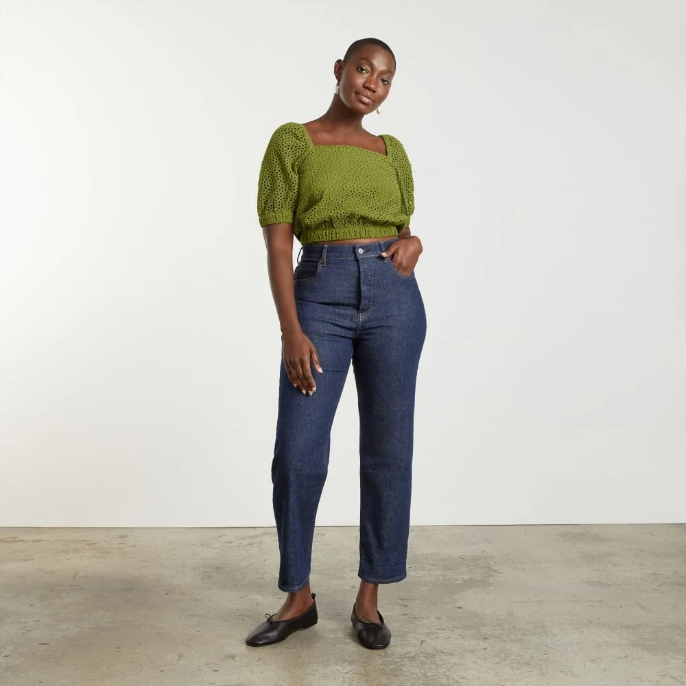 The Eyelet Puff Sleeve Top | Moss (2)