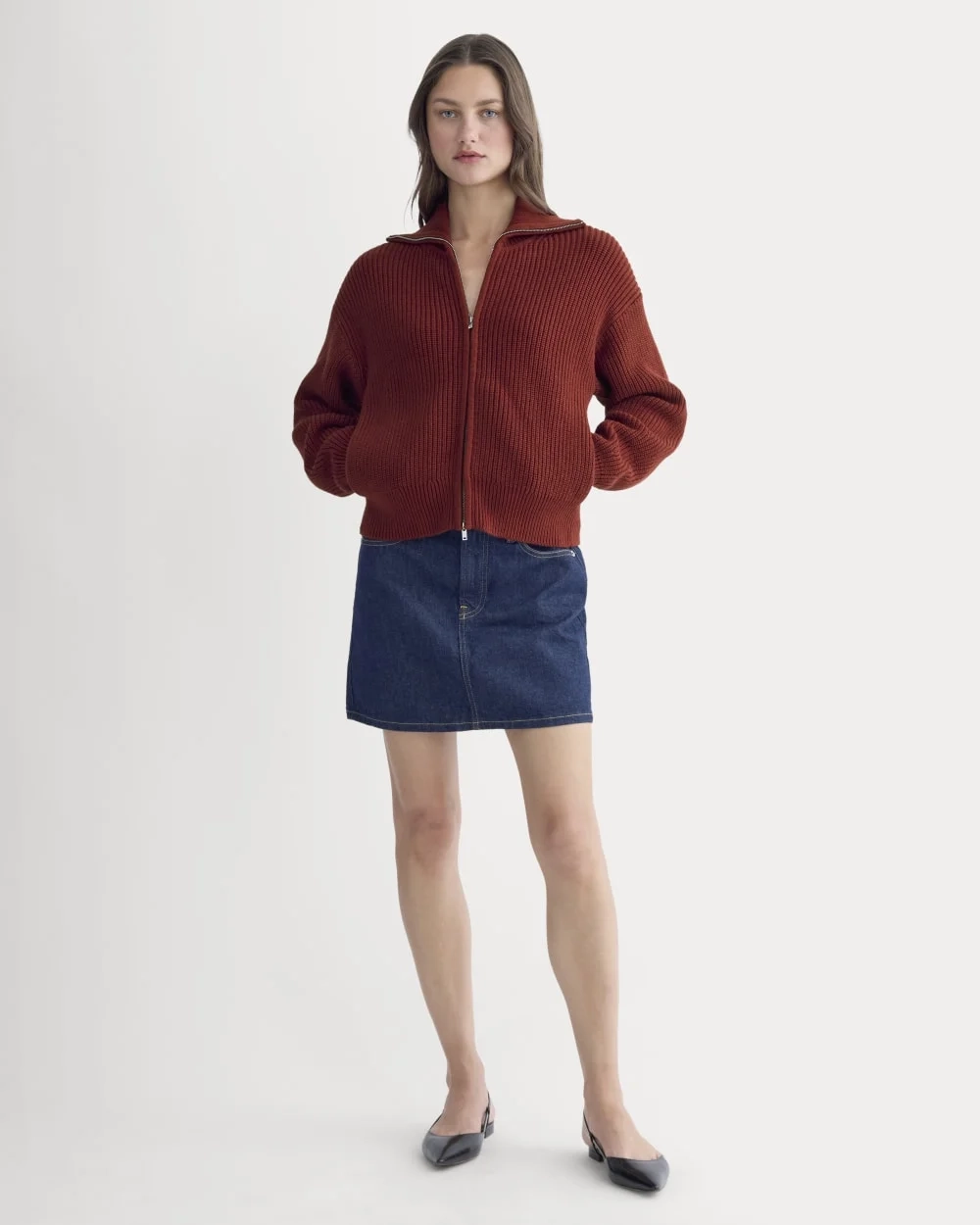 The Full-Zip Sweater in Everyday Cotton | Merlot (2)