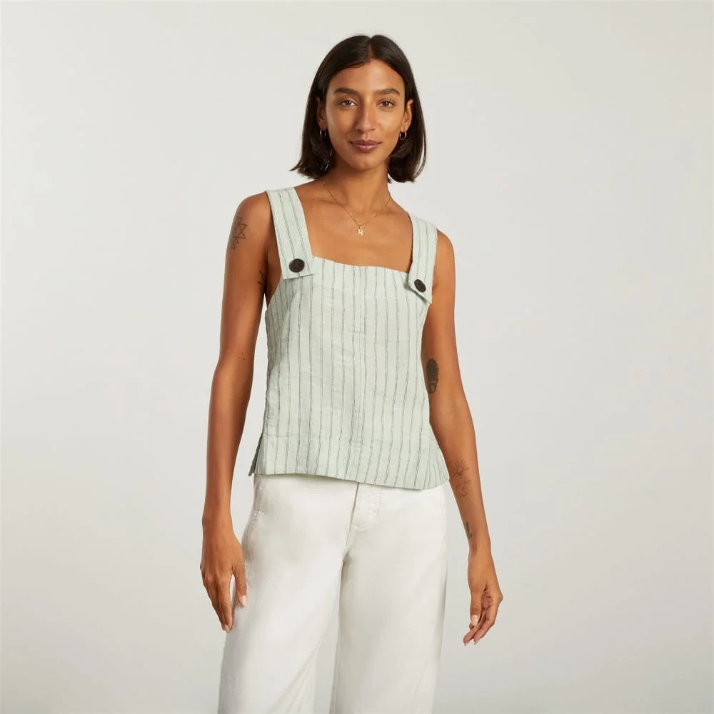 The Apron Linen Tank | Seafoam Pinstripe (2)