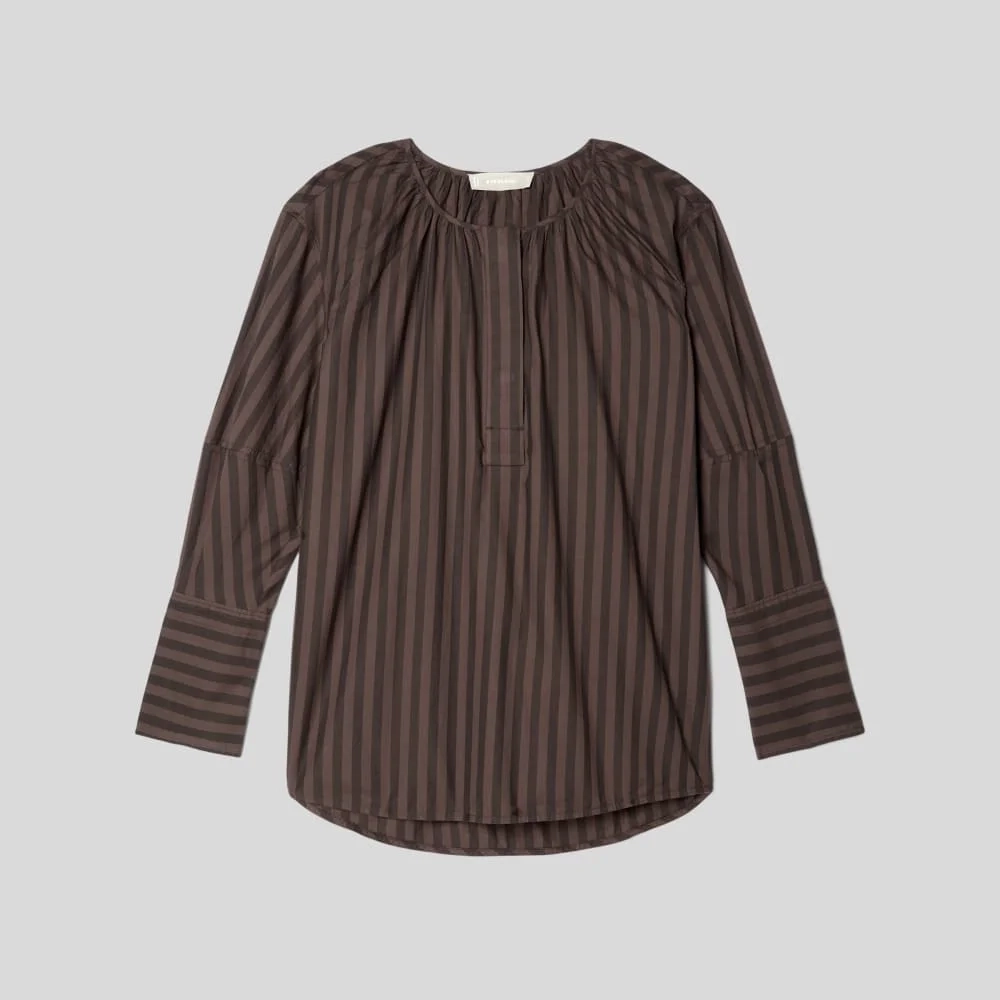 The Silky Cotton Balloon Sleeve Top | Chocolate Brown / Black (3)