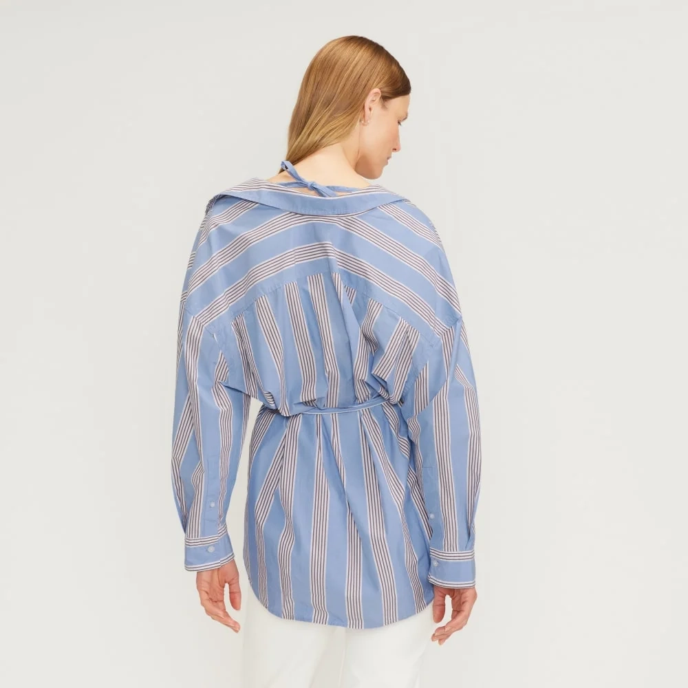 The Poplin Tie Back Shirt | Blue Opal / Cabernet / White (2)