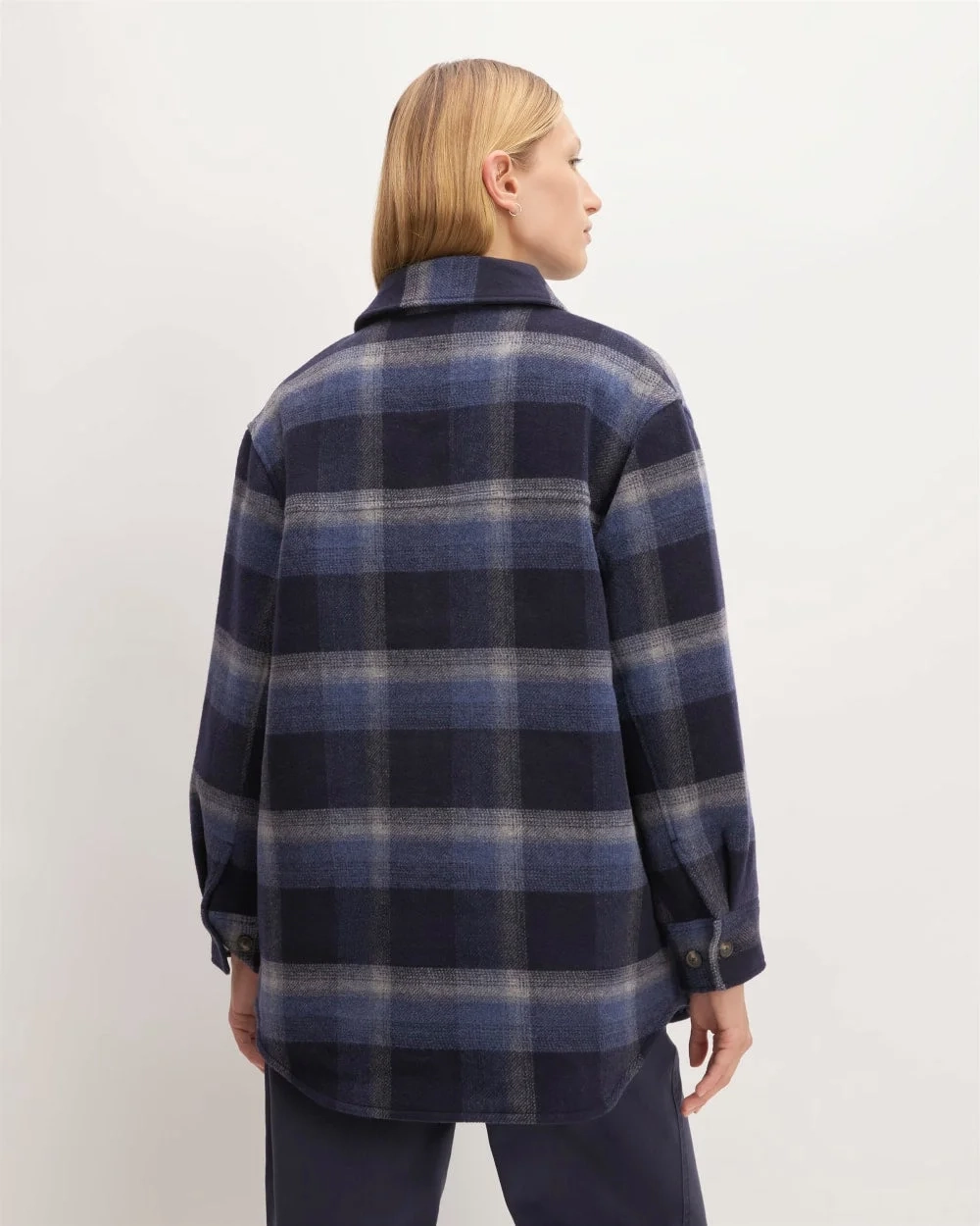 The Italian ReWool® Oversized Shirt Jacket | Navy / Shadow Plaid (4)