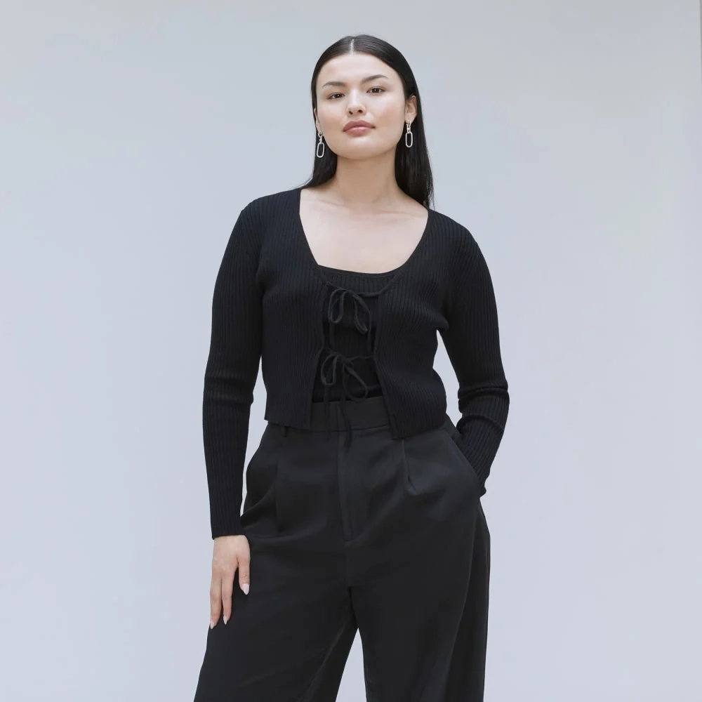 The Cotton-Merino Front-Tie Top | Black