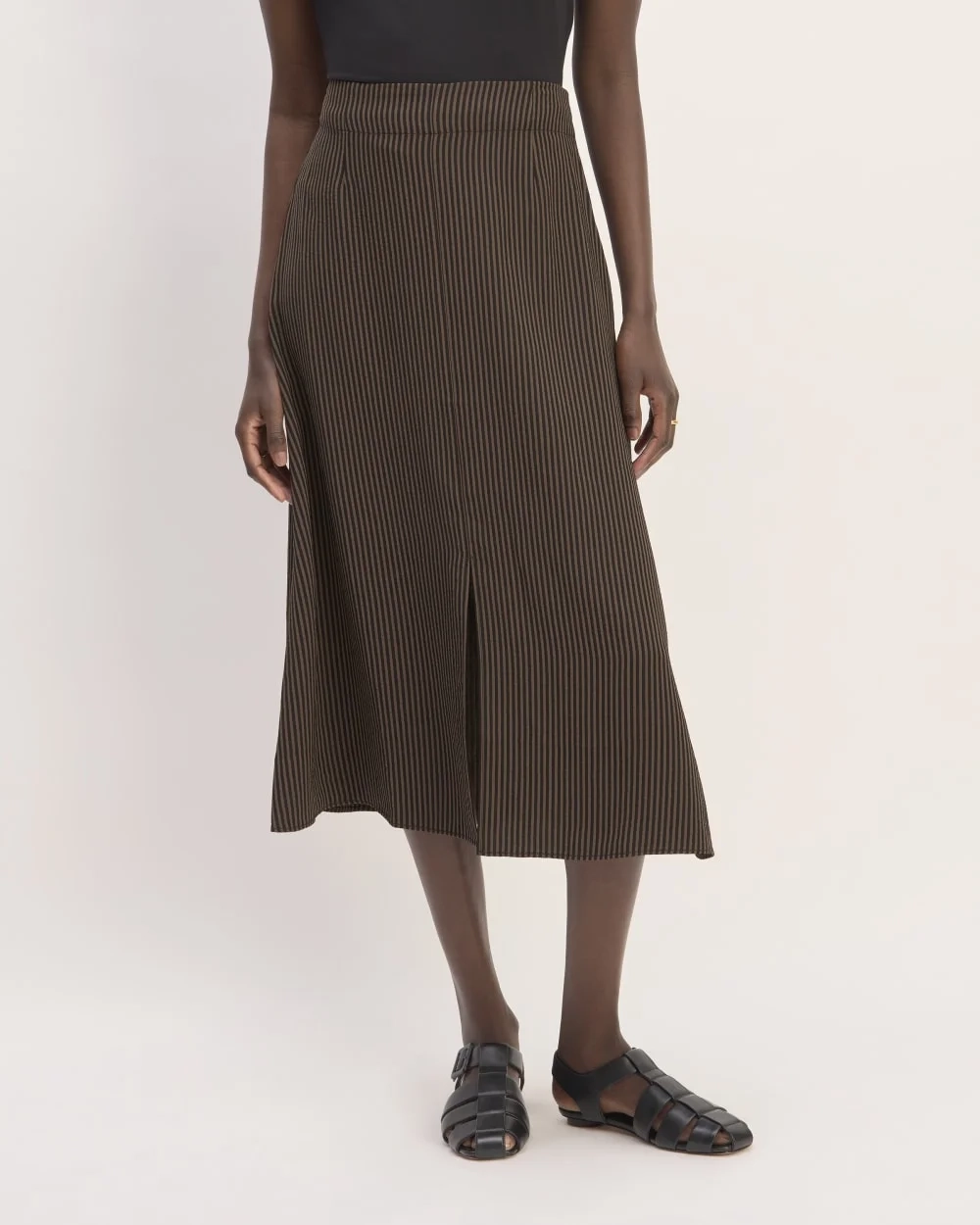 The Mini Jacquard Stripe Slip Skirt | Cocoa / Black (2)