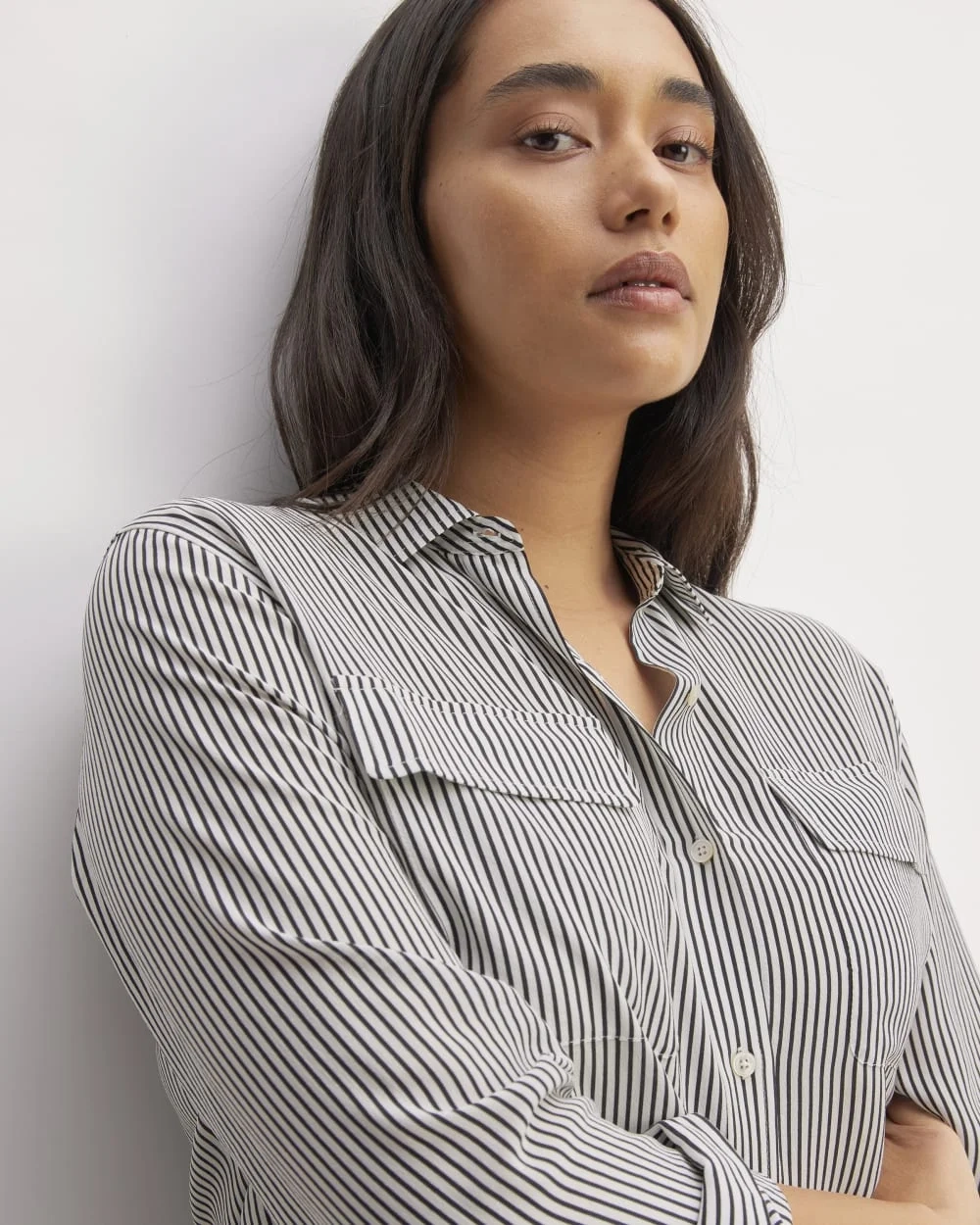 The Utility Shirt in Washable Silk | Black / White (3)
