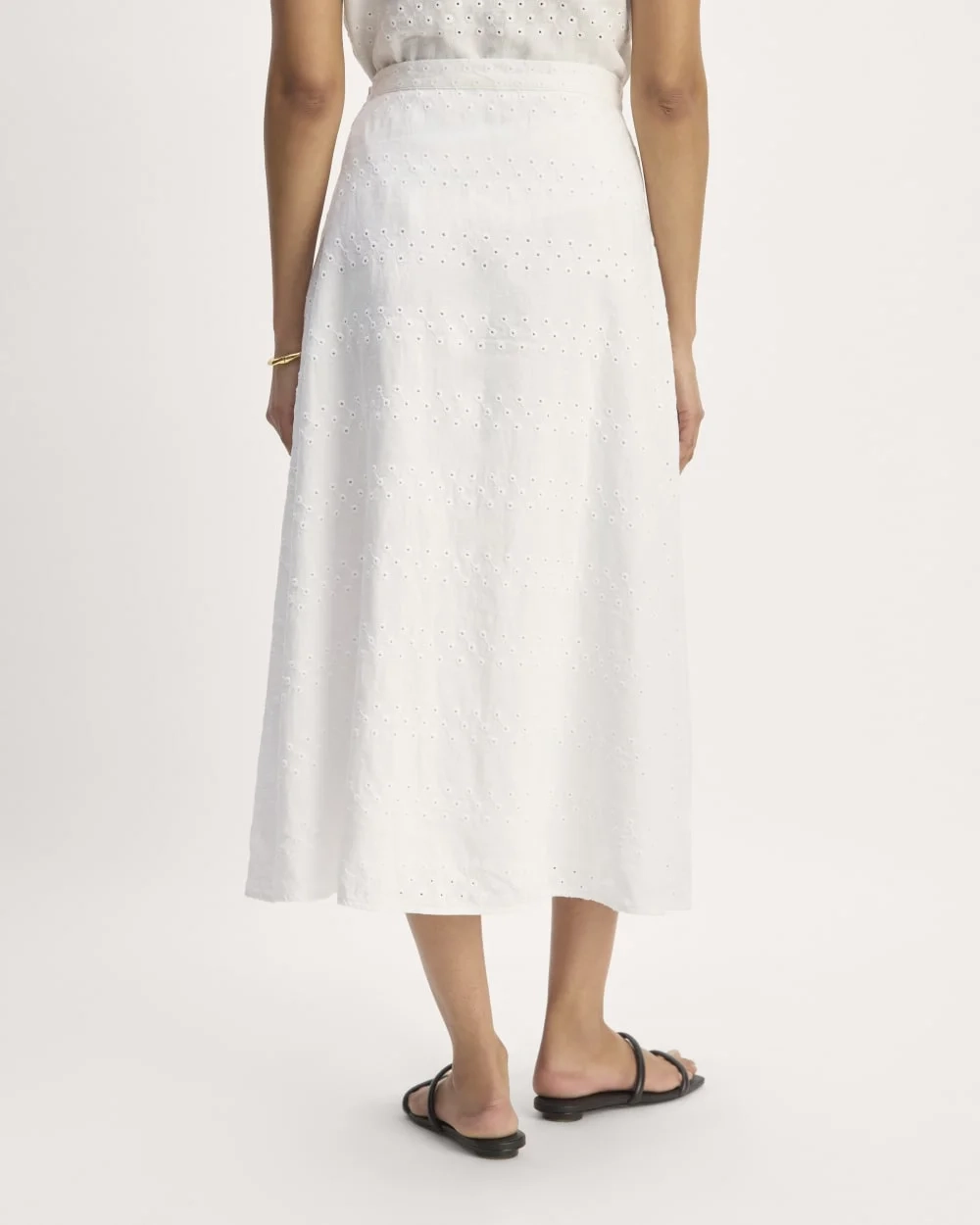 The Linen Eyelet Midi Skirt | White Eyelet (2)