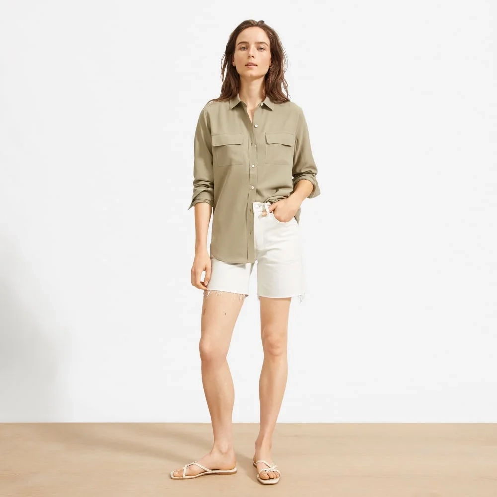 The Washable Silk Relaxed Shirt  | Covert Green (5)
