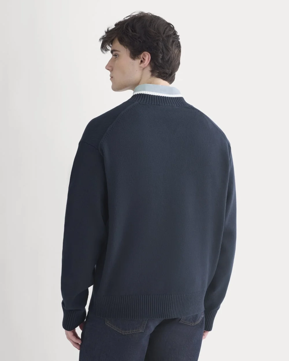 Relaxed V-Neck Sweater in Everyday Cotton | Deep Navy (2)