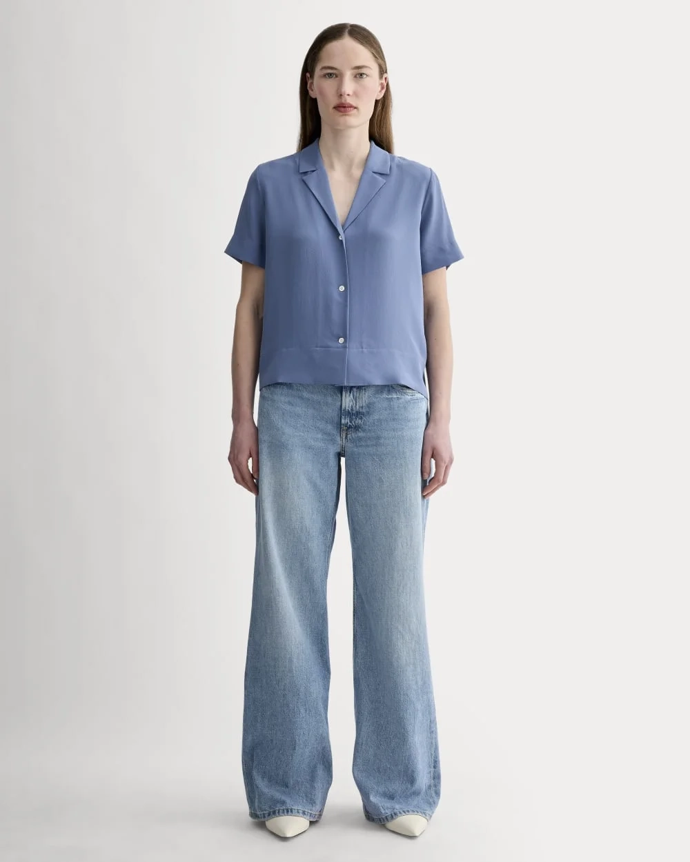 The Notch Shirt in Washable Silk | French Blue (2)