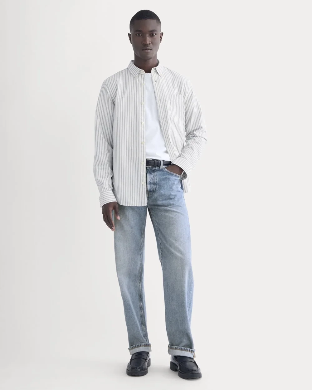 The Slim Oxford Shirt | Bone/Navy | Tall (2)