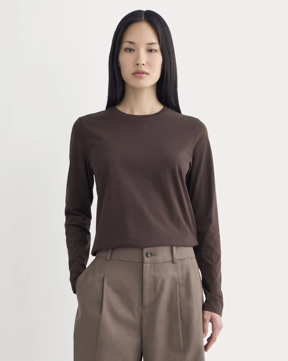 The Slim Long-Sleeve Crew in Essential Cotton | Dark Chocolate