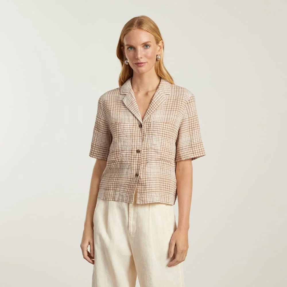 The Linen Workwear Shirt | Iced Coffee Grid (2)