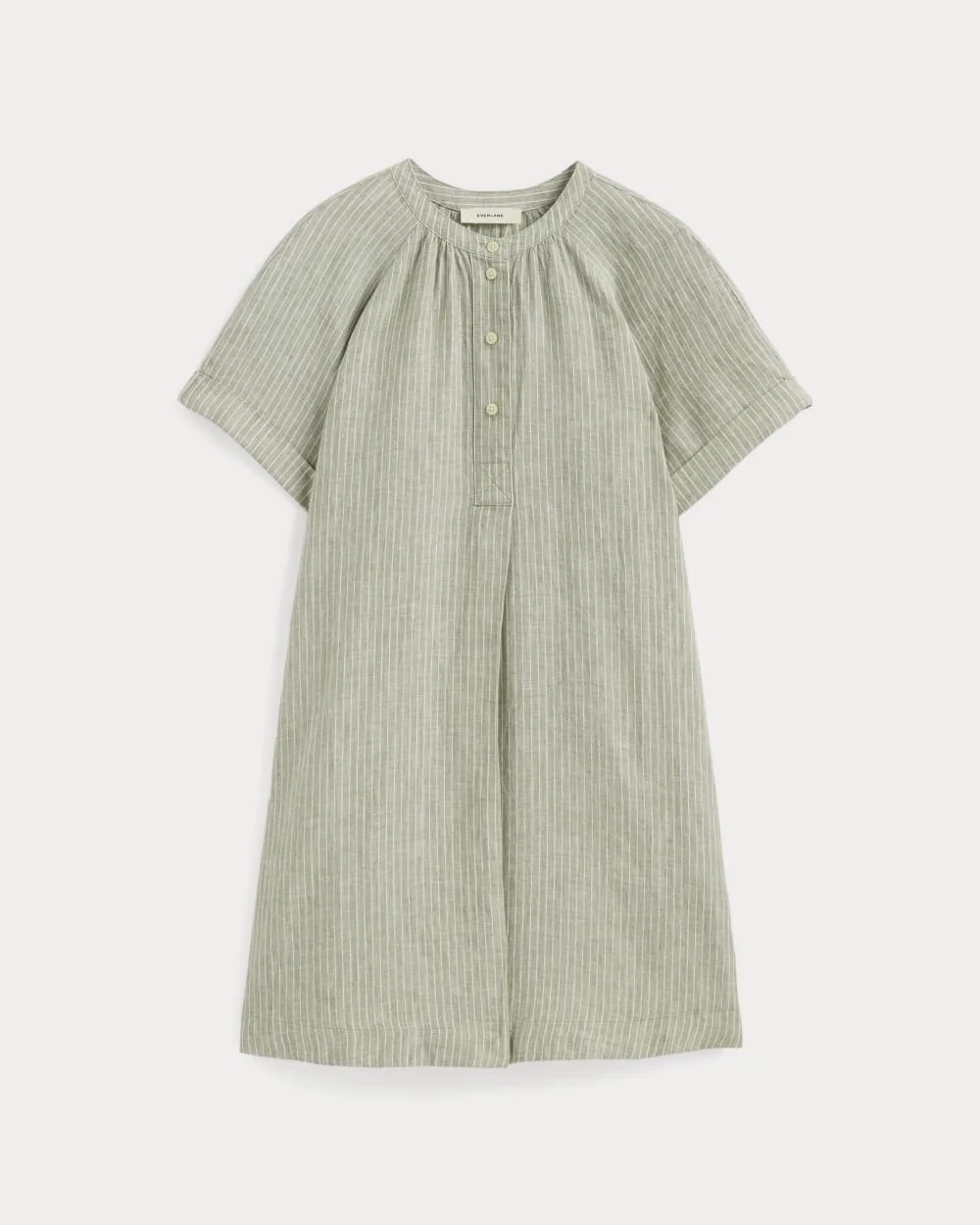 The Popover Dress in Linen | Oil Green / White (2)