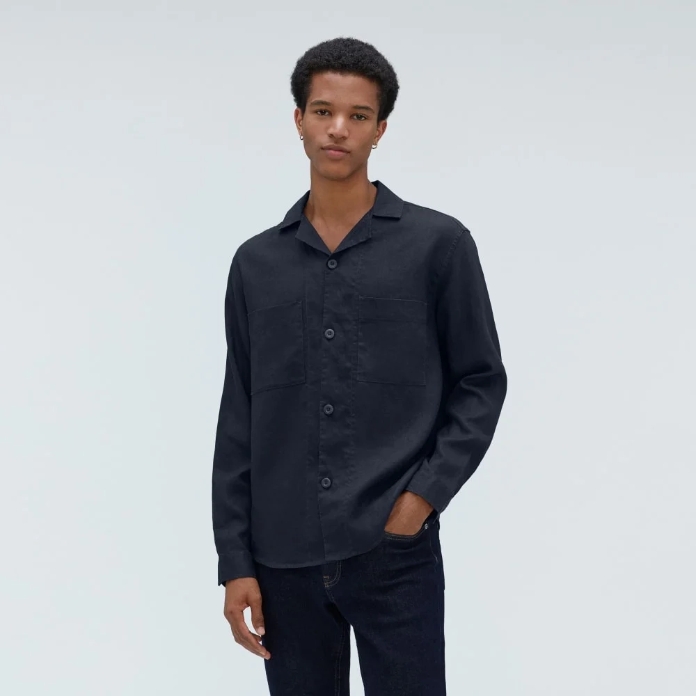 The Long Sleeve Linen Camp Shirt | Deep Navy (3)