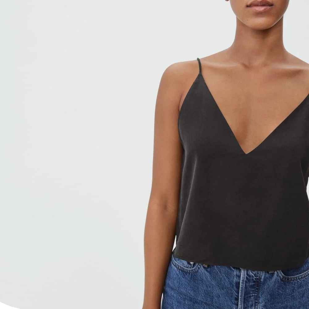 The Washable Silk Cropped Cami | Black (3)